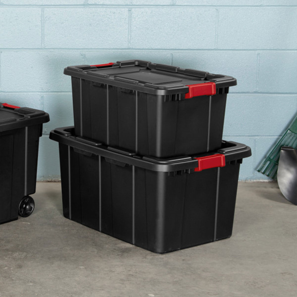 Industrial Tote Stackable Storage Bin with Latching Lid (Set of 4)